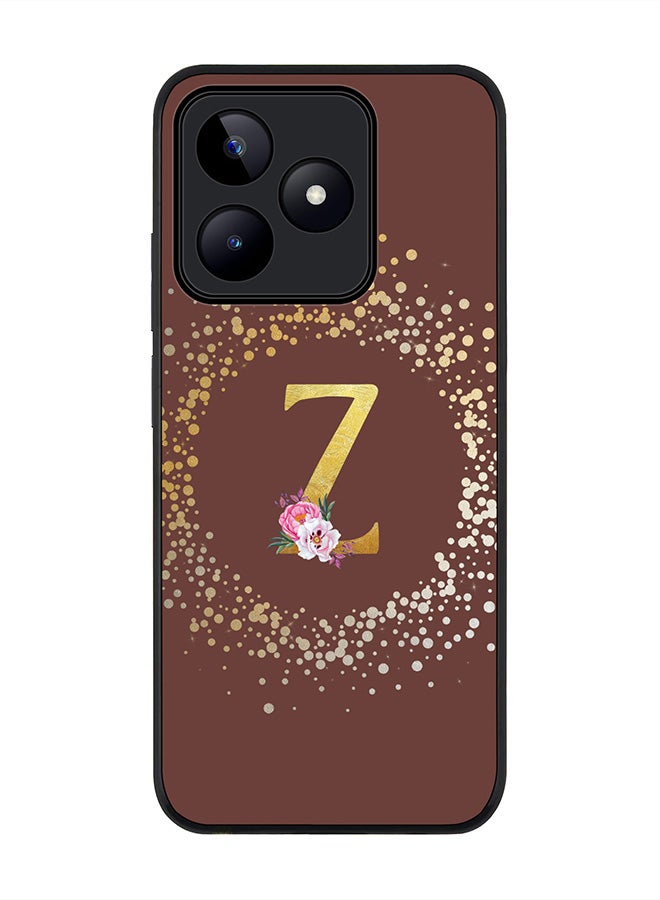 Stylizedd Rugged Black edge case for Realme C51 / Realme Note 50 4G,Custom Monogram Initial Letter Floral Pattern Alphabet - Z (Brown) - Image 1