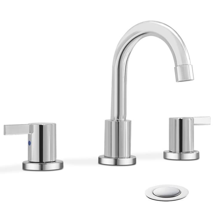 Phiestina Widespread Bathroom Sink Faucet, 3 Hole 8 Inch Chrome Finish, Modern Vanity Faucet with Metal Pop Up Drain, WF015-1-C - Image 1