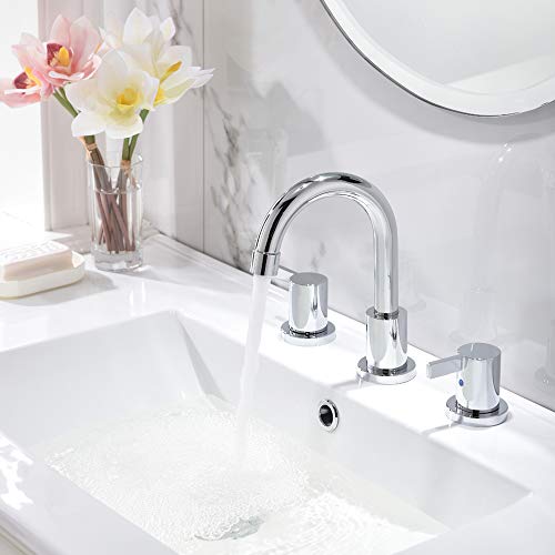 Phiestina Widespread Bathroom Sink Faucet, 3 Hole 8 Inch Chrome Finish, Modern Vanity Faucet with Metal Pop Up Drain, WF015-1-C - Image 5