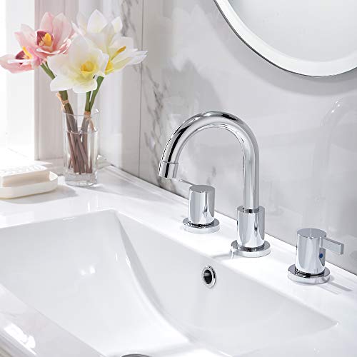 Phiestina Widespread Bathroom Sink Faucet, 3 Hole 8 Inch Chrome Finish, Modern Vanity Faucet with Metal Pop Up Drain, WF015-1-C - Image 2
