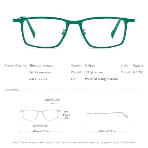 FONEX Pure Titanium Glasses Frame Men Square Magnet Clip On Eyeglasses with Polarized Lens (F85796 Red) - Image 4