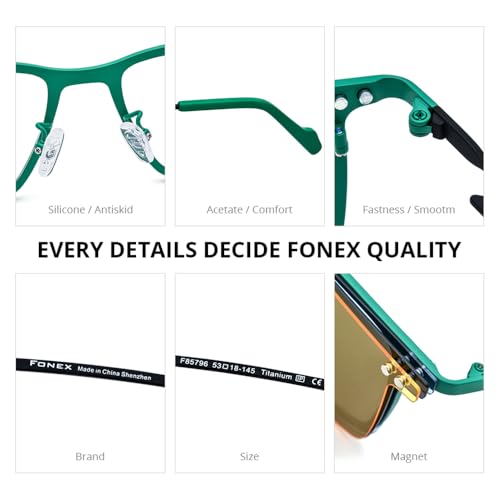 FONEX Pure Titanium Glasses Frame Men Square Magnet Clip On Eyeglasses with Polarized Lens (F85796 Red) - Image 5