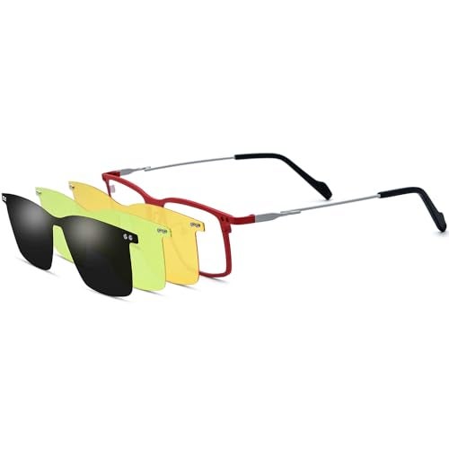 FONEX Pure Titanium Glasses Frame Men Square Magnet Clip On Eyeglasses with Polarized Lens (F85796 Red) - Image 1