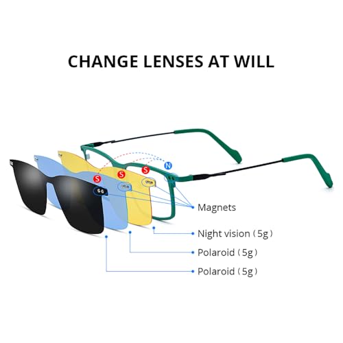 FONEX Pure Titanium Glasses Frame Men Square Magnet Clip On Eyeglasses with Polarized Lens (F85796 Red) - Image 3