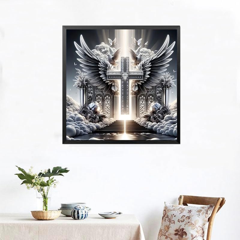 Ekuxom Cross Diamond Art Painting Kits for Adults, Glow Christian Diamond Art Kits, Full Round Religious Diamond Art Paint by Diamond Dots Wall Art Decor 14x14 in - Image 3