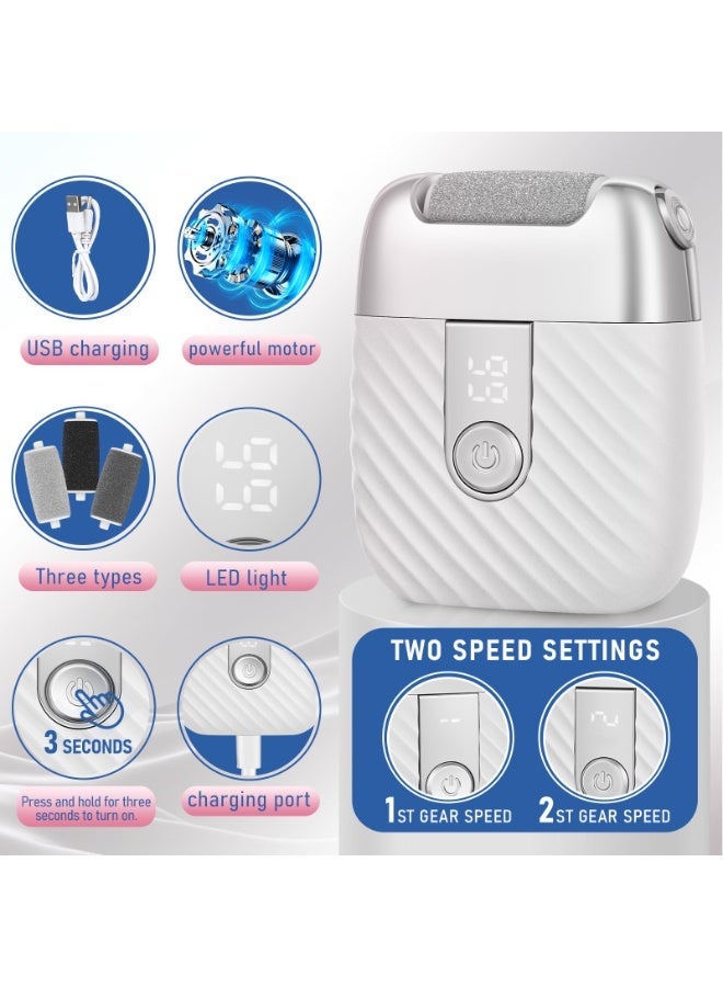 Dark Horse Electric Foot File With 2 Speeds And LED Display, Rechargeable Callus Remover With 3 Shaving Heads (Coarse/Medium/fine), Pedicure Tool For Smoothing And Polishing Hard Skin On Feet (White). - Image 5