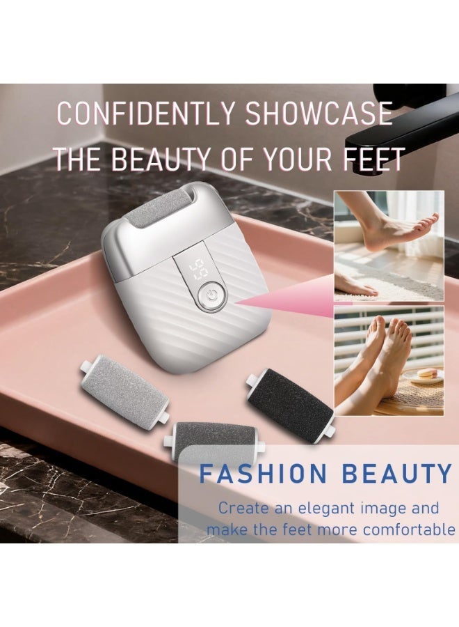 Dark Horse Electric Foot File With 2 Speeds And LED Display, Rechargeable Callus Remover With 3 Shaving Heads (Coarse/Medium/fine), Pedicure Tool For Smoothing And Polishing Hard Skin On Feet (White). - Image 4