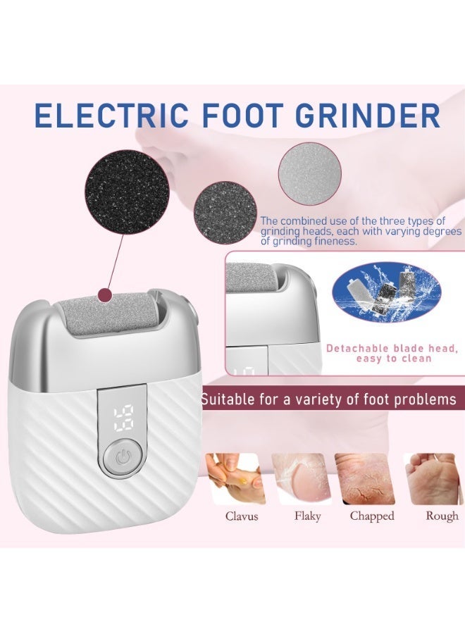 Dark Horse Electric Foot File With 2 Speeds And LED Display, Rechargeable Callus Remover With 3 Shaving Heads (Coarse/Medium/fine), Pedicure Tool For Smoothing And Polishing Hard Skin On Feet (White). - Image 2