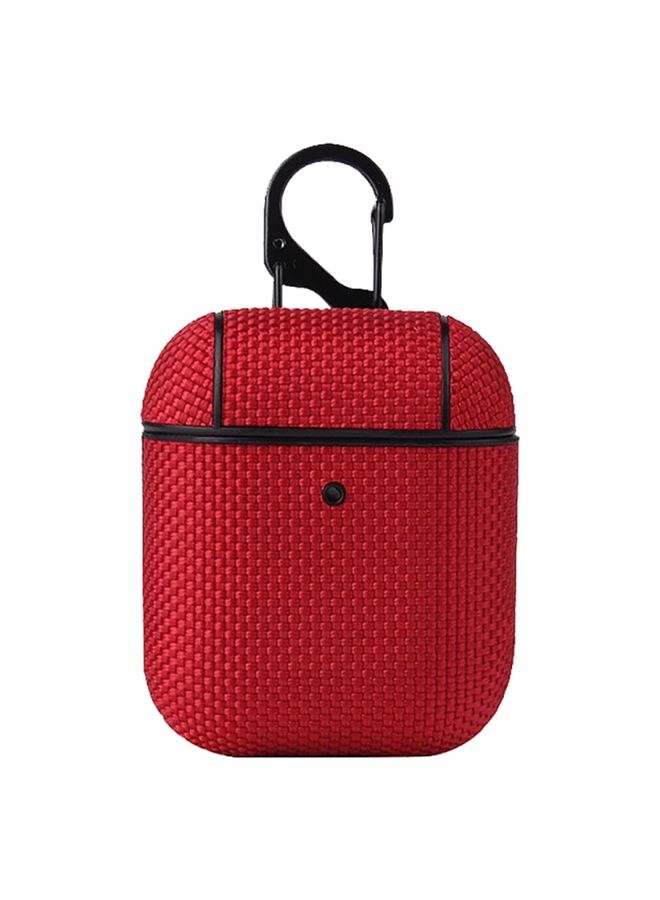 Case Cover Business Cloth Earphone Protective Case with Hook For AirPods 1 / 2 Red