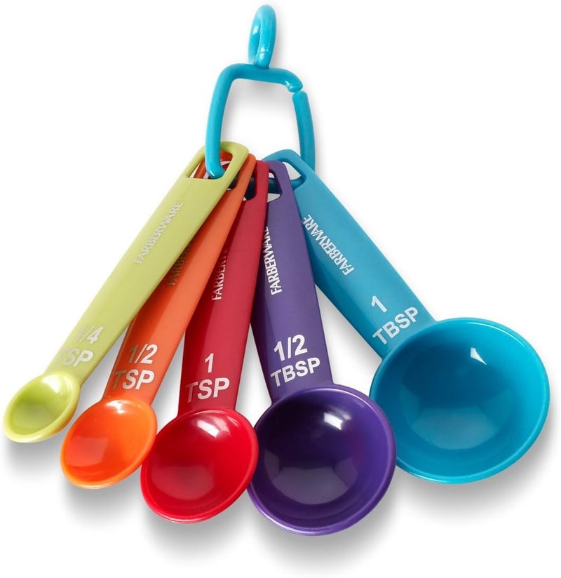 Farberware Set of 5 Measuring Spoons, Perfect for Measuring Both Wet and Dry Indgredients, Includes Detachable Ring for Optimal Storage and Organization, Dishwasher Safe, Assorted - Image 1