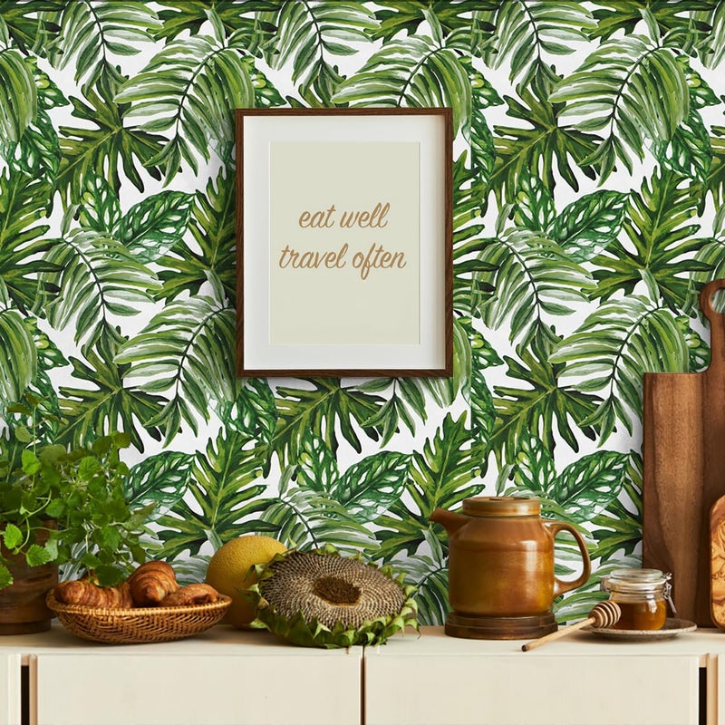 lenify Tropical Peel and Stick Wallpaper Jungle Contact Paper 17.7inch x 118.1inch Palm Leaf Contact Paper Peel and Stick Green Palm Wallpaper Tropical Leaf Removable Decorative Vinyl - Image 3