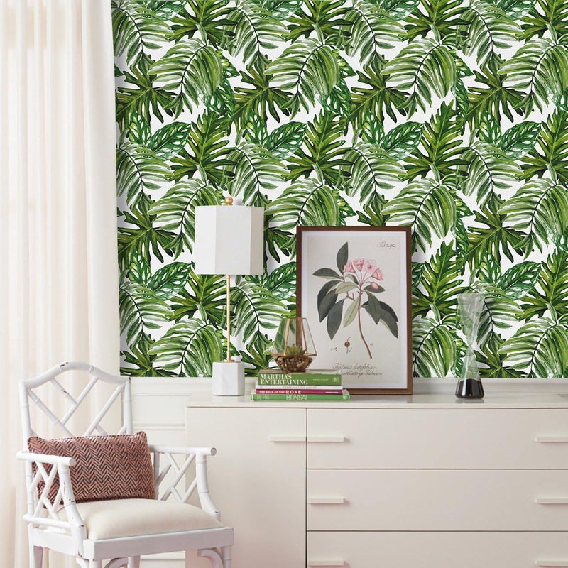 lenify Tropical Peel and Stick Wallpaper Jungle Contact Paper 17.7inch x 118.1inch Palm Leaf Contact Paper Peel and Stick Green Palm Wallpaper Tropical Leaf Removable Decorative Vinyl - Image 2