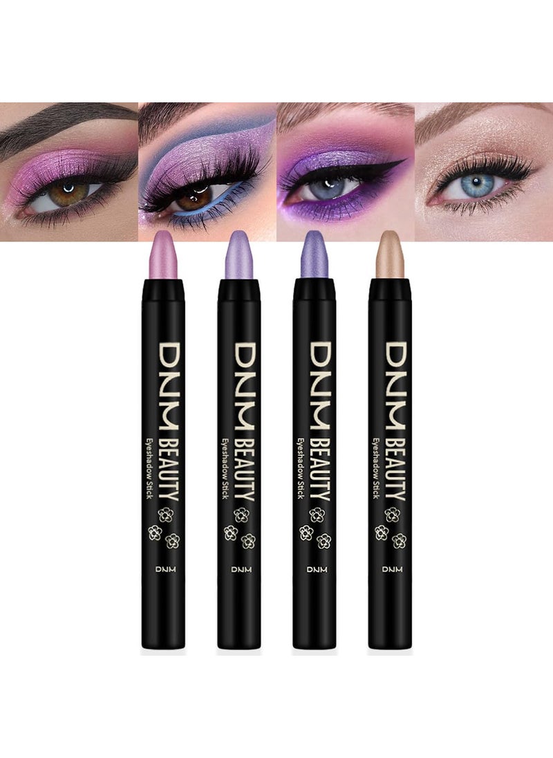 AMY'S DIARY AMY'S DIARY Eyeshadow Pencil Cream Stick 4Pcs Set, Eye Eyeshadow Waterproof Pearl Pink Purple Mocha Beige Shimmer Metallic Eyeshadow Crayon Stick (Set04) 