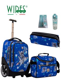 Wires 3 Piece Kids School Trolley Bag laptop compartment Big Wheels With Lunch bag & Pencil Case  - Image 1