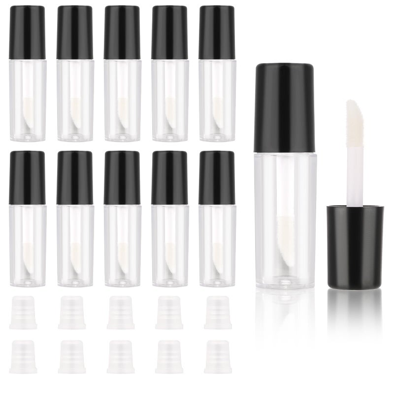 Molain 10pcs Empty Lip Gloss Tubes, 1.2ml Mini Refillable Cosmetic Containers Bottles Lip Balm Bottles for Lipstick Samples, Lip Balms(Black tube cap) - Image 1