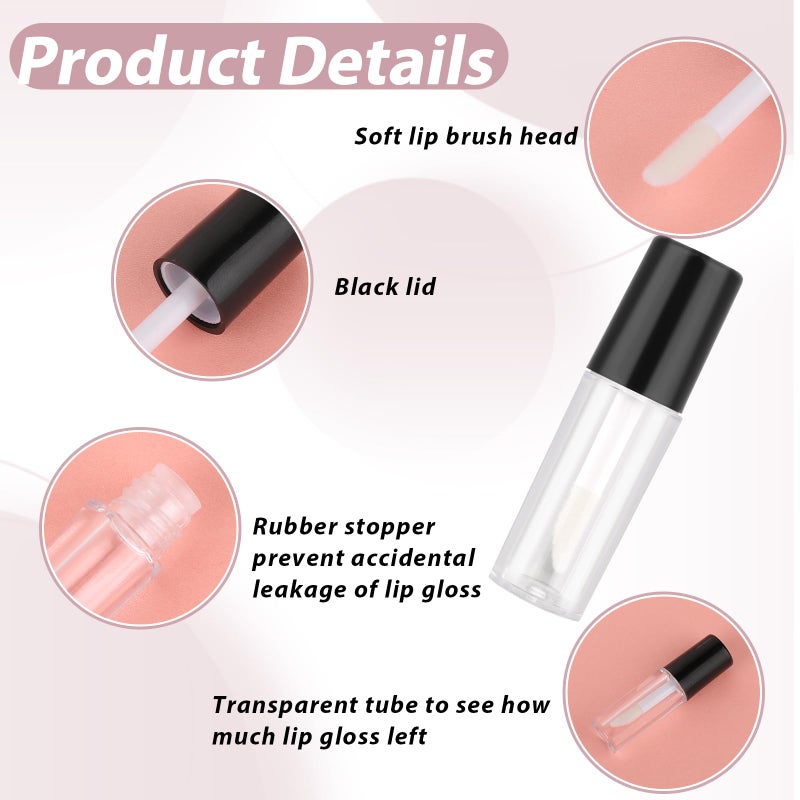 Molain 10pcs Empty Lip Gloss Tubes, 1.2ml Mini Refillable Cosmetic Containers Bottles Lip Balm Bottles for Lipstick Samples, Lip Balms(Black tube cap) - Image 3