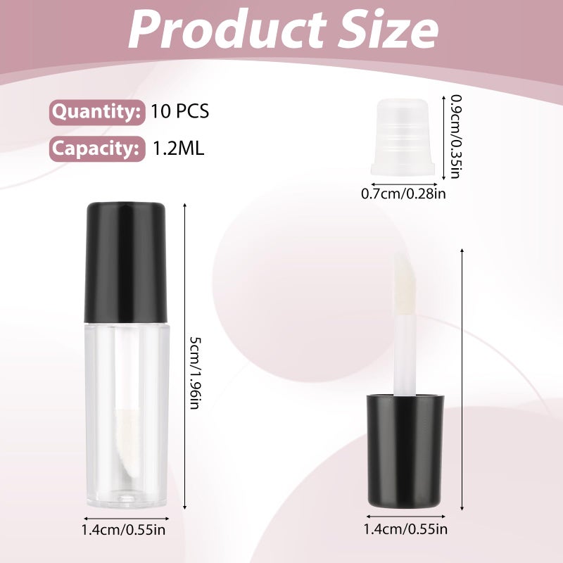 Molain 10pcs Empty Lip Gloss Tubes, 1.2ml Mini Refillable Cosmetic Containers Bottles Lip Balm Bottles for Lipstick Samples, Lip Balms(Black tube cap) - Image 2