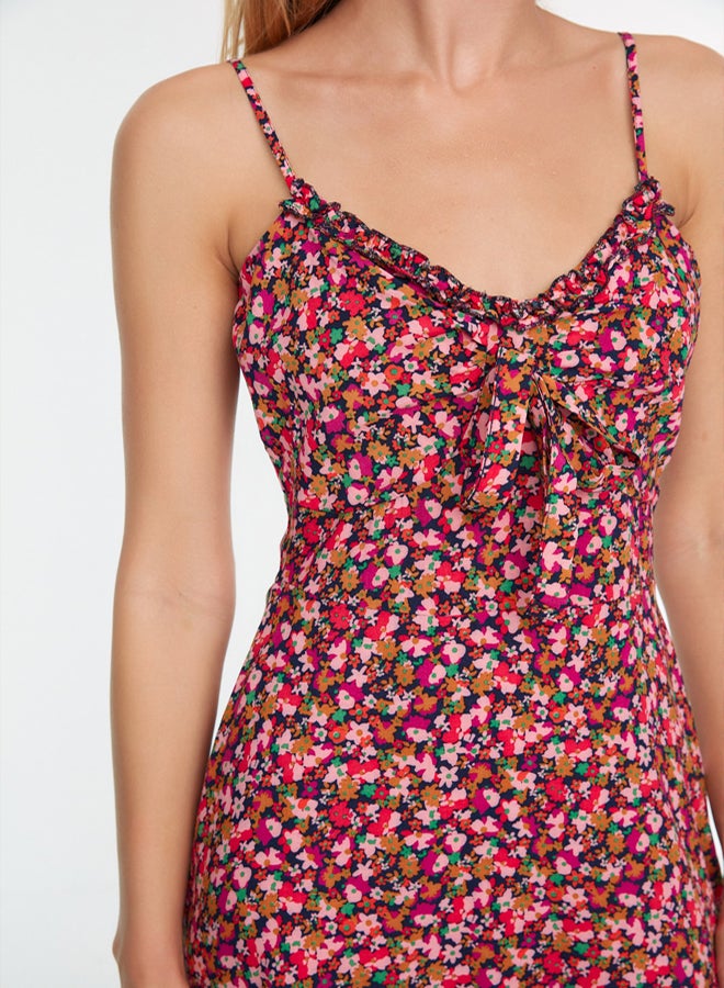 trendyol Multicolored ALine Mini Tie Detail Floral Patterned Woven Dress - Image 4