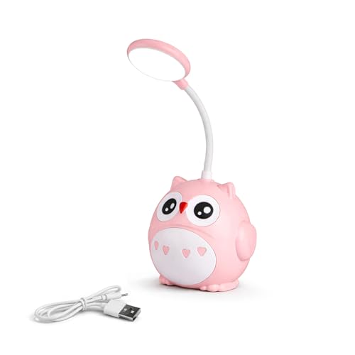 WISHKEY Cartoon Owl Shaped Study Lamp, LED Desk Lamp with Adjustable Brightness Modes, USB Rechargeable with in-Built Battery, 360° Flexible Hose, Table Night Lamp for Kids, Multicolor, (Pack of 1) - Image 1