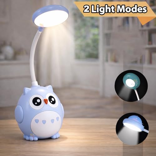 WISHKEY Cartoon Owl Shaped Study Lamp, LED Desk Lamp with Adjustable Brightness Modes, USB Rechargeable with in-Built Battery, 360° Flexible Hose, Table Night Lamp for Kids, Multicolor, (Pack of 1) - Image 5