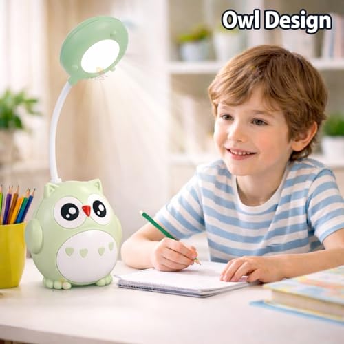 WISHKEY Cartoon Owl Shaped Study Lamp, LED Desk Lamp with Adjustable Brightness Modes, USB Rechargeable with in-Built Battery, 360° Flexible Hose, Table Night Lamp for Kids, Multicolor, (Pack of 1) - Image 3