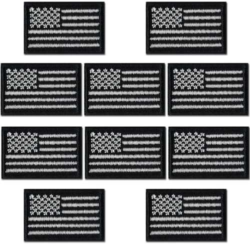 Laughing Lizards Small Black American Flag Patches 10Pack Patriotic USA Grey  Black Embroidered Flag Patch Iron On Glue On or Sew On to Uniforms Hats Backpacks Jackets Pants  Accessories