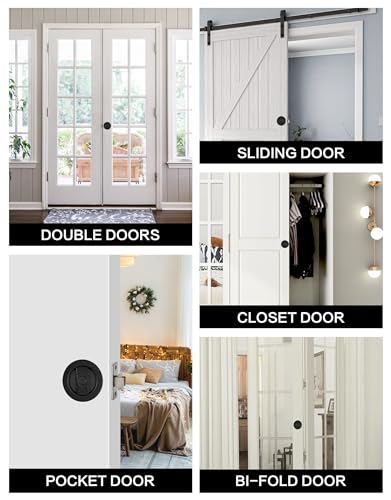 Lethato Pocket Door Hardware Black Pocket Door Lock Pocket Door Latch Matte Black Contemporary Sliding Pocket Door with Privacy Lock for Bathroom Bedroom 1 Pack Round - Image 3