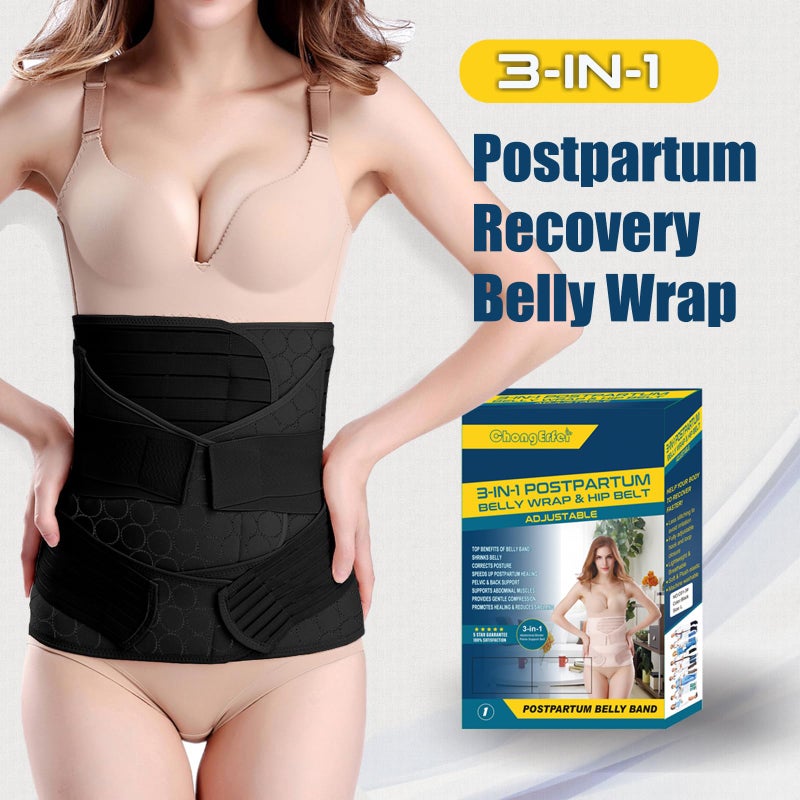 ChongErfei 3 in 1 Postpartum Belly Wrap - Recovery Belly/Waist/Pelvis Belt Black Postpartum Belly Band,Black L/One Size - Image 2