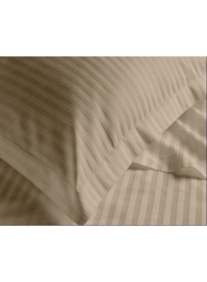 Notte Bianca 4Pc Set Bed Sheet Brawn Strip Duvet 240X260 Extra King Size +2 Pillow Case 50X75 +Fitted Sheet 200X200 Cotton 100% High Quality Set - Image 2