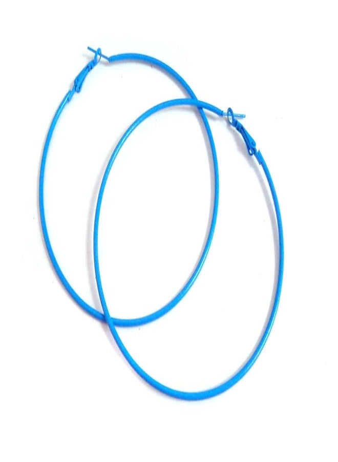 Large Color Hoop Earrings 3 Inch Hoop Earrings Thin Color Hoop Earrings (Blue)