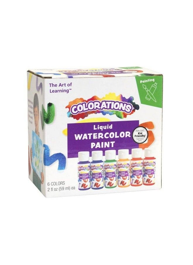 Colorations - مجموعة ألوان مائية سائلة 6 × 2 أوقية كل من الأزرق والأخضر والأحمر والبنفسجي والأصفر والبرتقالي - Image 1