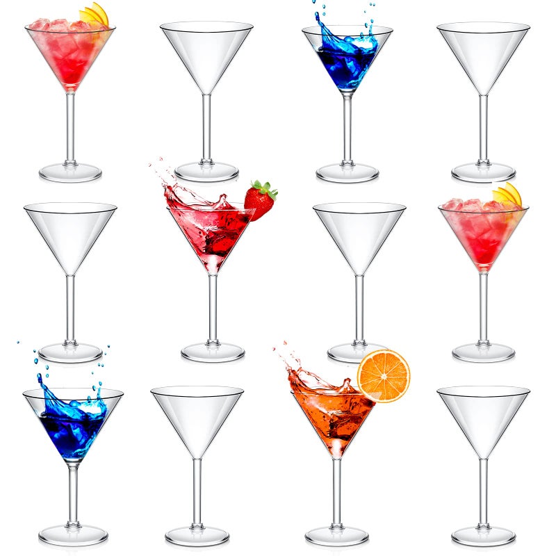 Plastic Martini Glasses 10 oz Acrylic Unbreakable Cocktail Glasses Plastic Cups Dessert Cocktail Cups Drinkware Drink Glassware for Mousse Home Bar Restaurant Wedding Festival Party Supply 12 Pieces
