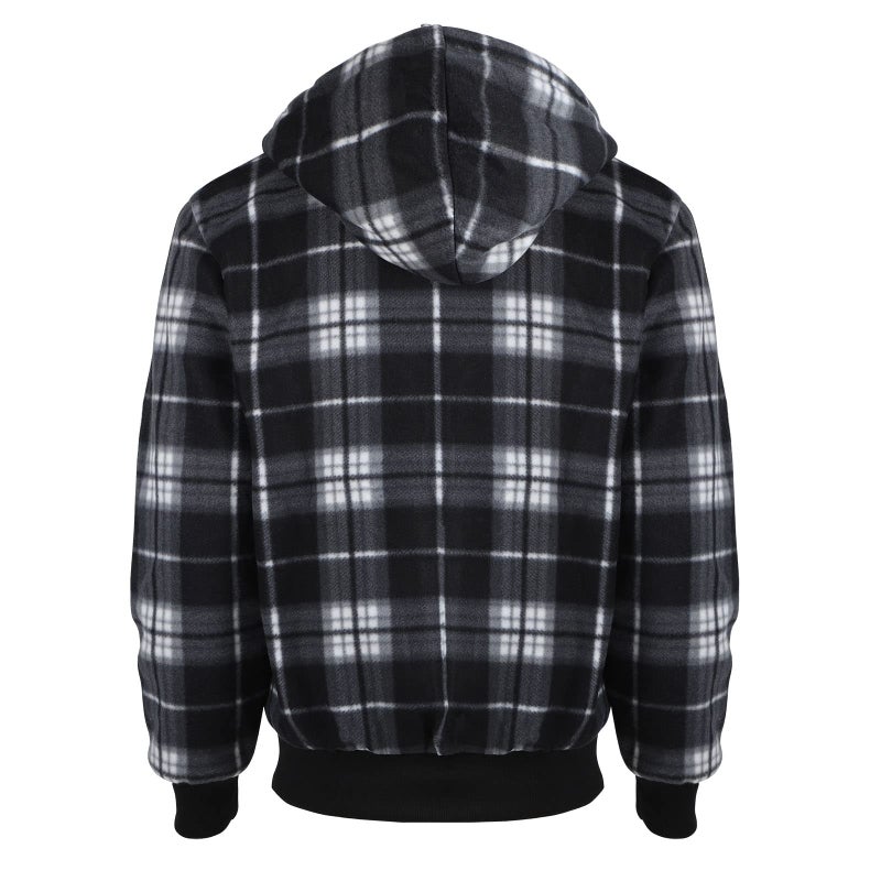 Facitisu Men Fleece Hoodie Plaid Flannel Jacket Heavy Warm Big and Tall Sherpa Lined Coat Zipper Thick Sweatshirts With Hood Black Medium - Image 4