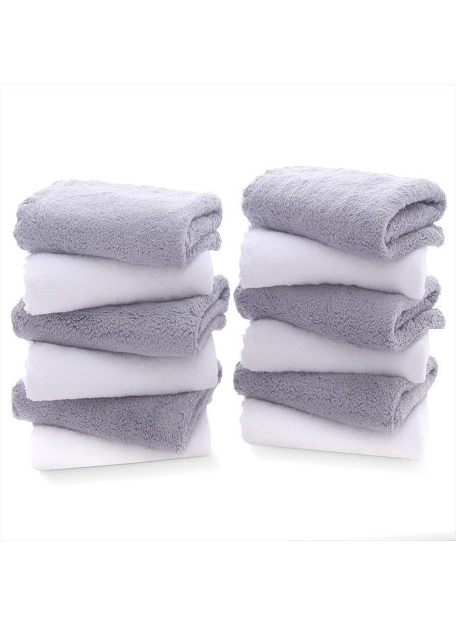 TENSTARS - 12 Pack Premium Washcloths Set - Quick Drying- Soft Microfiber Coral Velvet Highly Absorbent Wash Clothes - Multipurpose Use as Bath, Spa, Facial, Fingertip Towel (Grey and White) - Image 1