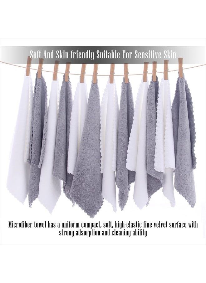 TENSTARS - 12 Pack Premium Washcloths Set - Quick Drying- Soft Microfiber Coral Velvet Highly Absorbent Wash Clothes - Multipurpose Use as Bath, Spa, Facial, Fingertip Towel (Grey and White) - Image 1