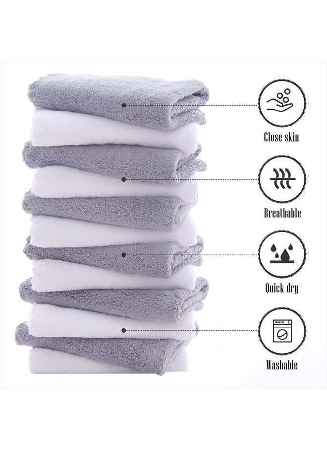 TENSTARS - 12 Pack Premium Washcloths Set - Quick Drying- Soft Microfiber Coral Velvet Highly Absorbent Wash Clothes - Multipurpose Use as Bath, Spa, Facial, Fingertip Towel (Grey and White) - Image 1