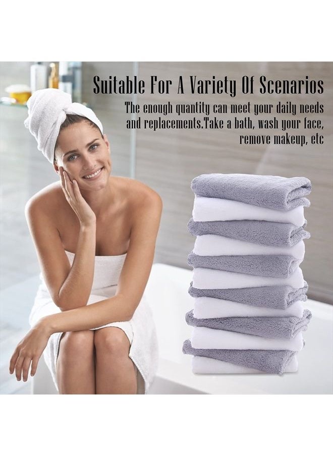 TENSTARS - 12 Pack Premium Washcloths Set - Quick Drying- Soft Microfiber Coral Velvet Highly Absorbent Wash Clothes - Multipurpose Use as Bath, Spa, Facial, Fingertip Towel (Grey and White) - Image 1