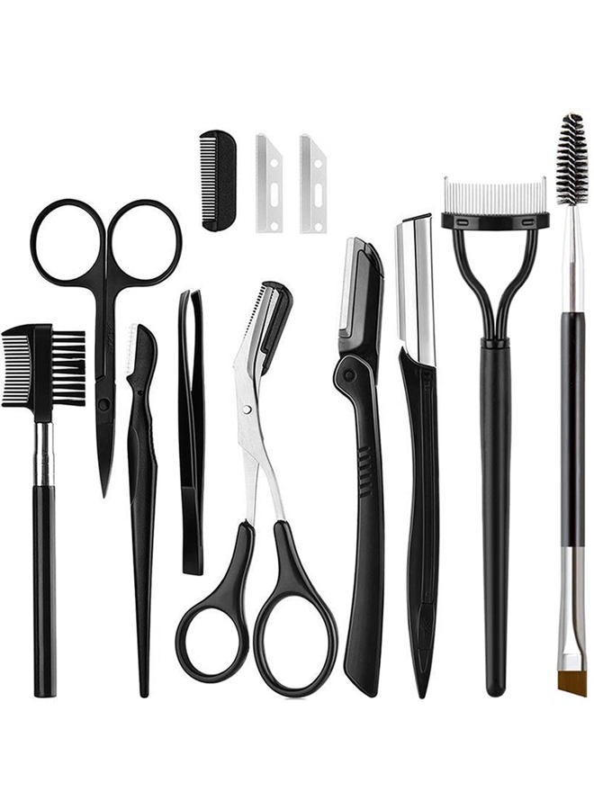 KingMas 9 in 1 Eyebrow Kit, Face Razors, Facial Trimmer Shaver, Eyelash Comb, Angled Brush, Grooming Scissors, Tweezers for Women - Image 1