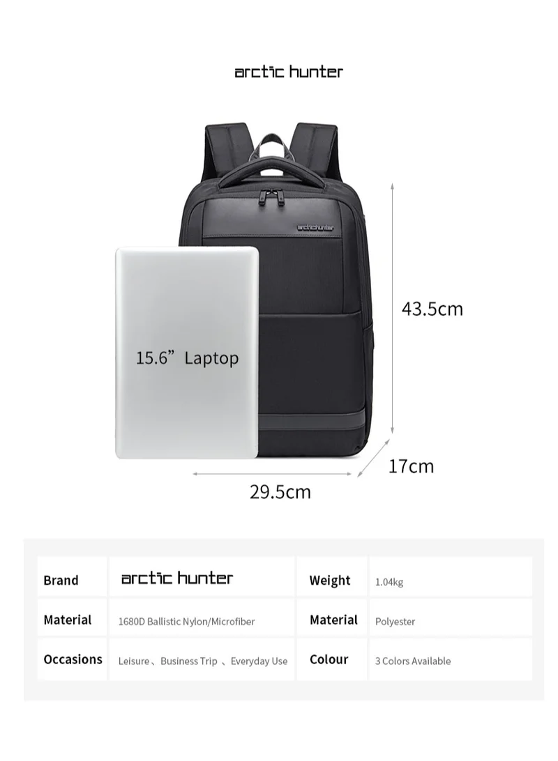 ARCTIC HUNTER Classic Business Travel Backpack School Shoulder Book Laptop Bag with Laptop Compartment for Men and Women B00498 Black