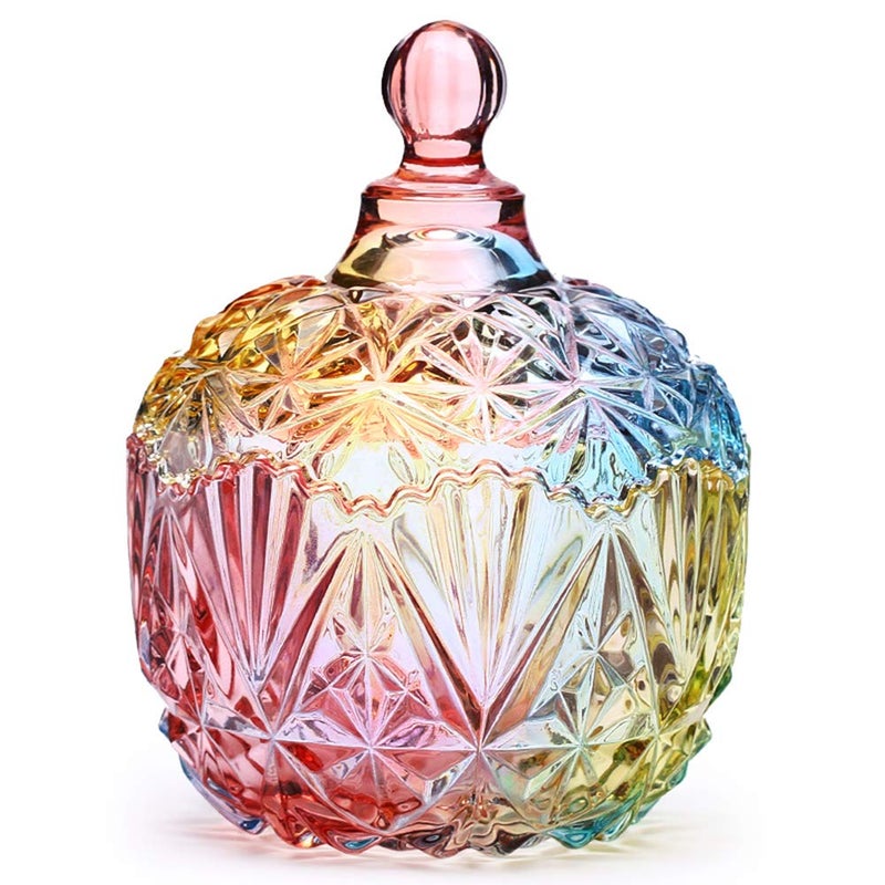 Danmu 1Pc Colorful Glass Storage Jar with Lid Candy Cookie Jar Jewelry Box Buffet Jar Biscuit Containers 750ml 26oz