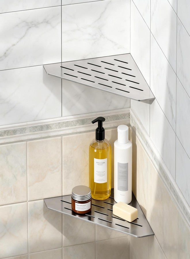 BWE Brushed Nickel Stainless Steel Triangular Corner Shelf Multi-Tier Kitchen Bathroom Wall Storage Rack Heavy-Duty No-Drill Organizer for Home - Image 1