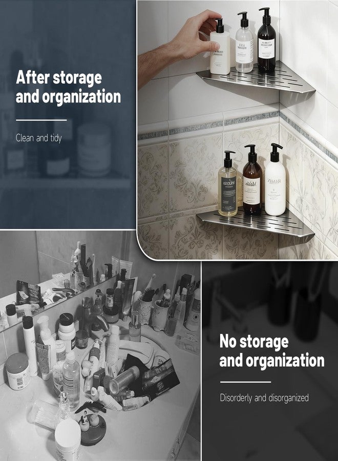 BWE Brushed Nickel Stainless Steel Triangular Corner Shelf Multi-Tier Kitchen Bathroom Wall Storage Rack Heavy-Duty No-Drill Organizer for Home - Image 4