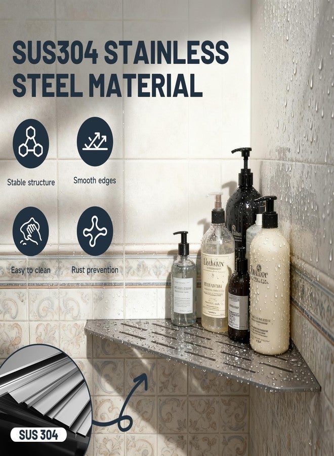 BWE Brushed Nickel Stainless Steel Triangular Corner Shelf Multi-Tier Kitchen Bathroom Wall Storage Rack Heavy-Duty No-Drill Organizer for Home - Image 2