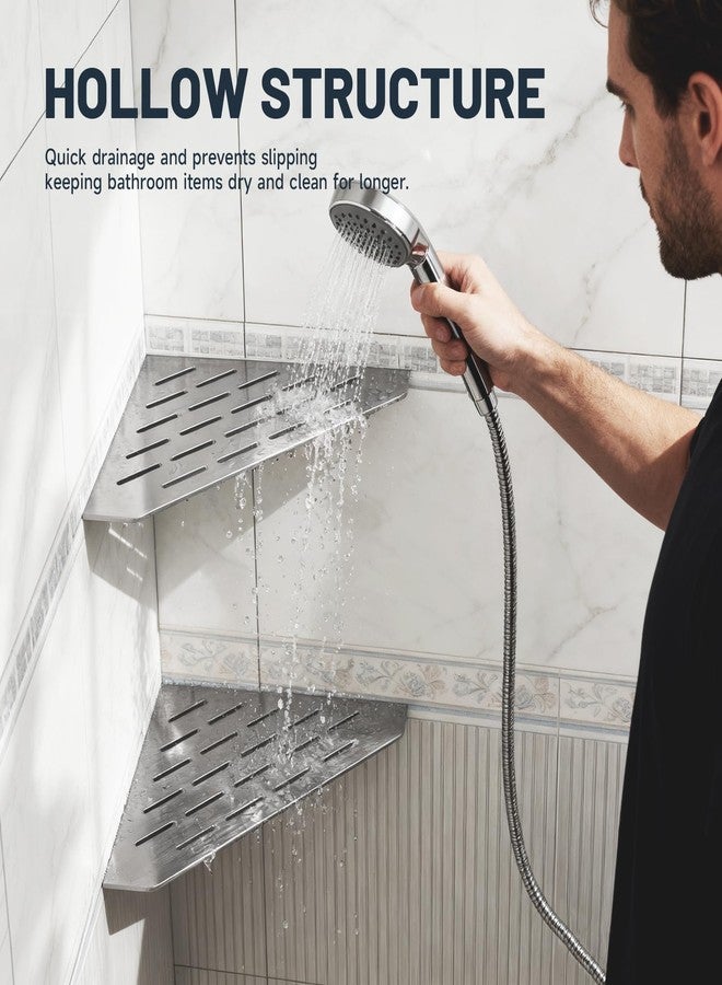 BWE Brushed Nickel Stainless Steel Triangular Corner Shelf Multi-Tier Kitchen Bathroom Wall Storage Rack Heavy-Duty No-Drill Organizer for Home - Image 5