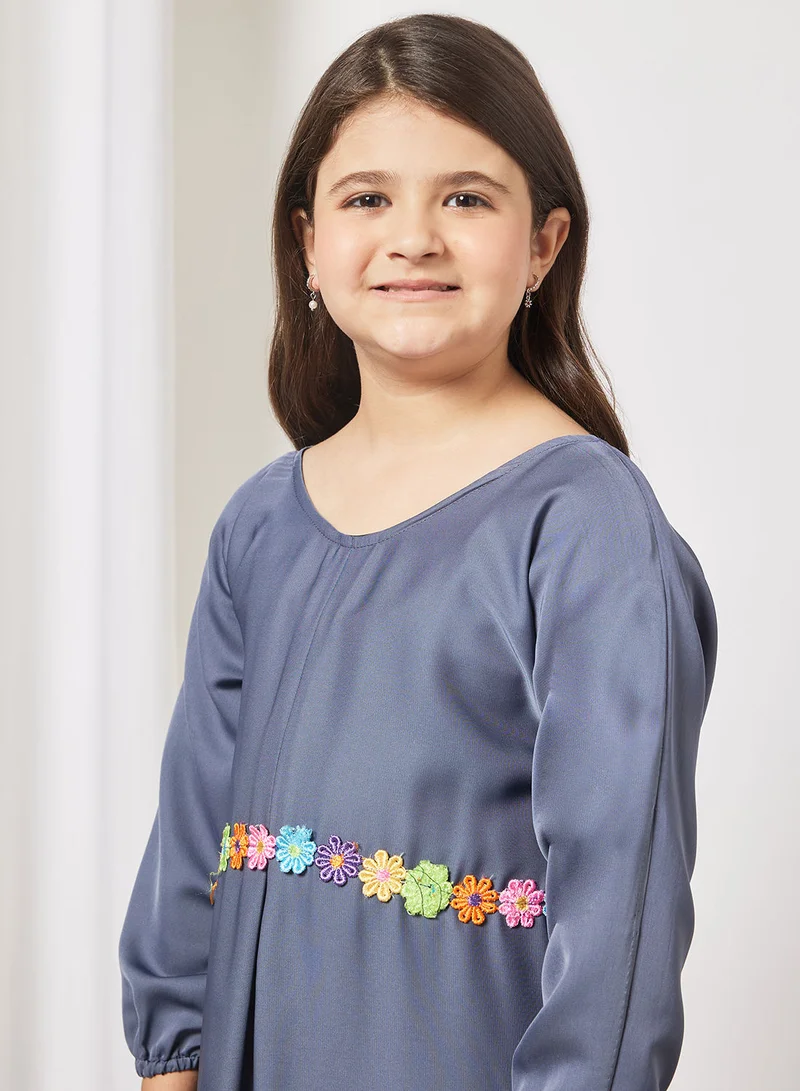 Hayat Kids Butterfly Abaya With Contrasting Embellishment
