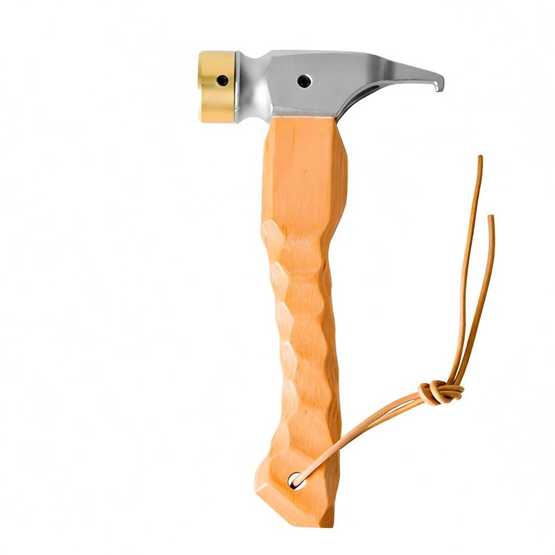 Portable Double-head Outdoor Hammer: 17oz Heavy-duty Steel, Beech Wood Non-slip Shock-absorbent Grip, Nail Starter Head, Curved Claw for Nail Pulling - With Hanging Cord for Home DIY, Camping, Kids, T - Image 1
