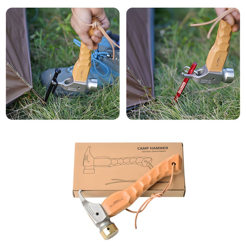 Portable Double-head Outdoor Hammer: 17oz Heavy-duty Steel, Beech Wood Non-slip Shock-absorbent Grip, Nail Starter Head, Curved Claw for Nail Pulling - With Hanging Cord for Home DIY, Camping, Kids, T - Image 4