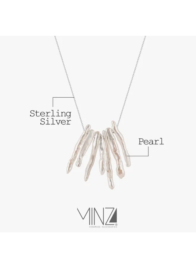 Minza  Minza ” Dolores ” Pure 925 Sterling Silver, Pearl stone, Handmade Necklace for Women, Pendant and Chain Necklace, 1.00 grams of Silver, Jewelry for Casual & Special Occasion for Women | Best Price UAE