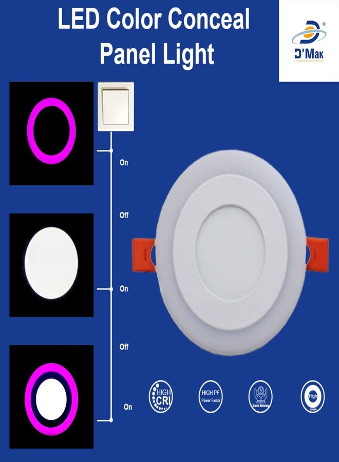 D'Mak 9W LED Side Pink Round Panel Light Ceiling 3D Effect Lighting (Double Color) (Pack of 01) (Cutting Size : 4 x 4 inch) - Image 3
