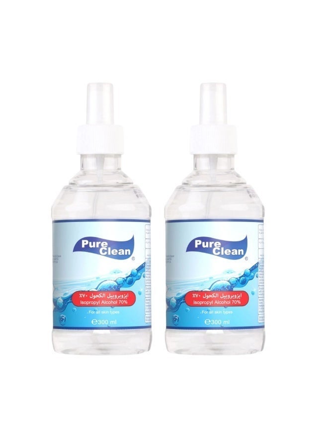 Pure & Clean Disinfectant Spray for Hands and Surfaces, 70% Ethyl or Isopropyl Alcohol, Quick-Drying Formula, 300 ml (2 Pieces) - Image 1